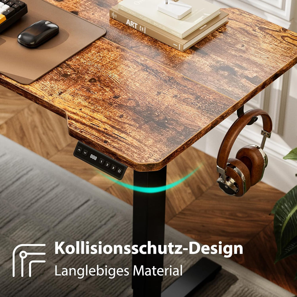 Eckschreibtisch Höhenverstellbarer Schreibtisch L Form,150 X 100 cm Elektrischer Höhenverstellbar Ergonomischer Schreibtisch L mit Getränkehaltern und Haken Stabiles Bürotisch, Braun