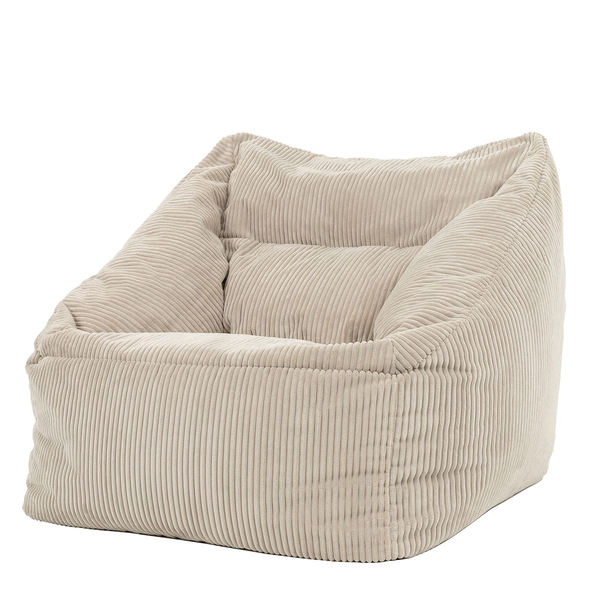 Icon Natalia Sitzsack Sessel mit Hocker für Erwachsene, Beige, Flauschiger Cord Stoff, Riesen Sitzsack Cord mit Füllung, Bean Bag Chair, Bequemer Sessel Wohnzimmer, Lounge, Schlafzimmer, Büro