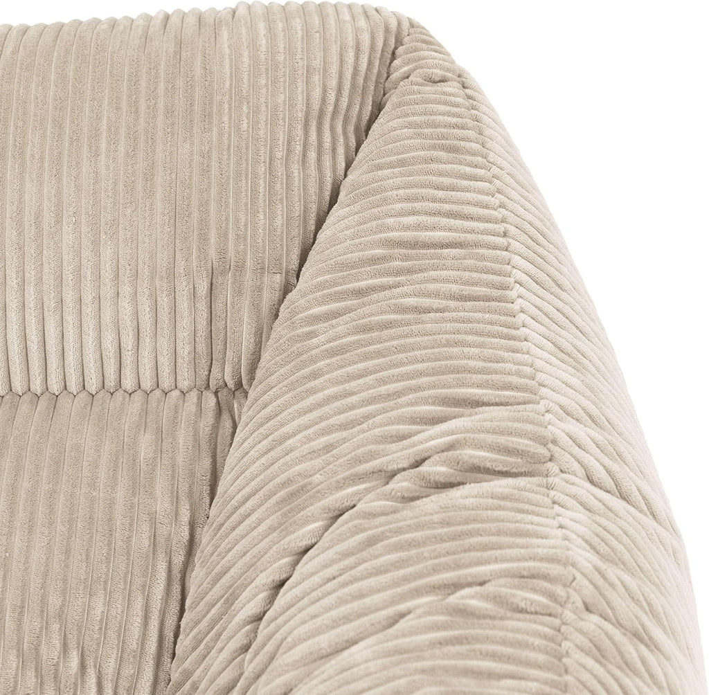 Icon Natalia Sitzsack Sessel mit Hocker für Erwachsene, Beige, Flauschiger Cord Stoff, Riesen Sitzsack Cord mit Füllung, Bean Bag Chair, Bequemer Sessel Wohnzimmer, Lounge, Schlafzimmer, Büro