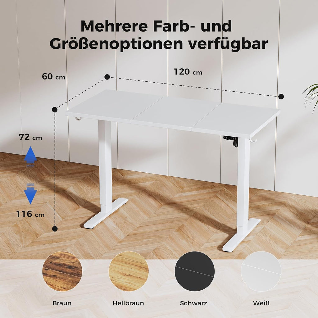 Agilestic Höhenverstellbarer Schreibtisch 120 x 60 cm, Stabiler Schreibtisch Höhenverstellbar Elektrisch mit Memory-Handsteuerung, Ergonomischer Steh-Sitz Tisch Computertisch, Weiß