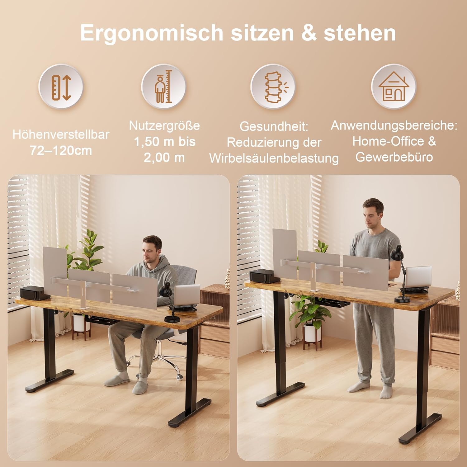 Homall Höhenverstellbarer Schreibtisch Elektrisch Gestell mit 2 Motoren, Elektrisch Schreibtisch bis 100KG, 2-Fach-Teleskop, Tischgestell mit Memory-Steuerung, Kollisionschutz Funktion, Schwarz
