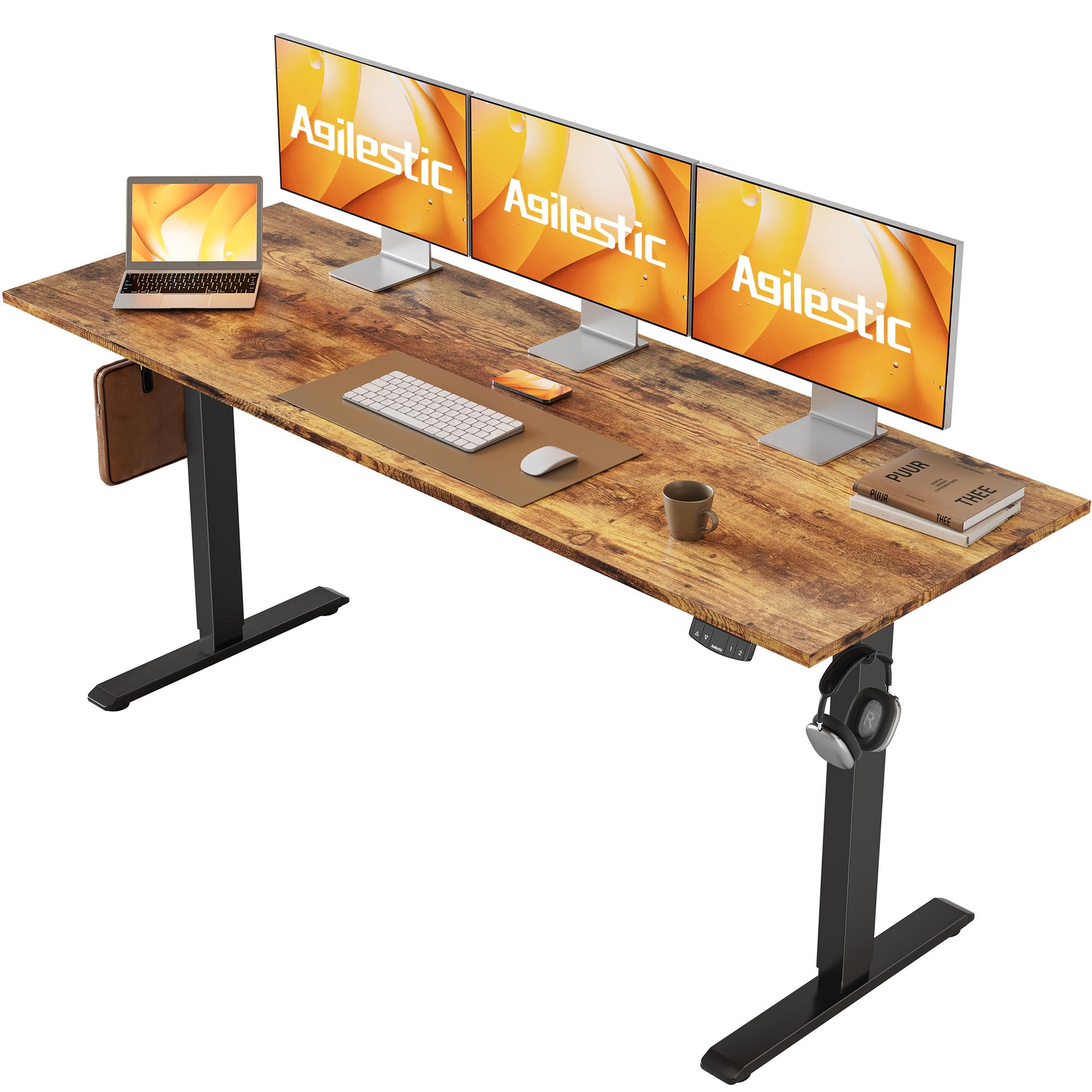 Agilestic Höhenverstellbarer Schreibtisch 120 x 60 cm, Stabiler Schreibtisch Höhenverstellbar Elektrisch mit Memory-Handsteuerung, Ergonomischer Steh-Sitz Tisch Computertisch, Weiß