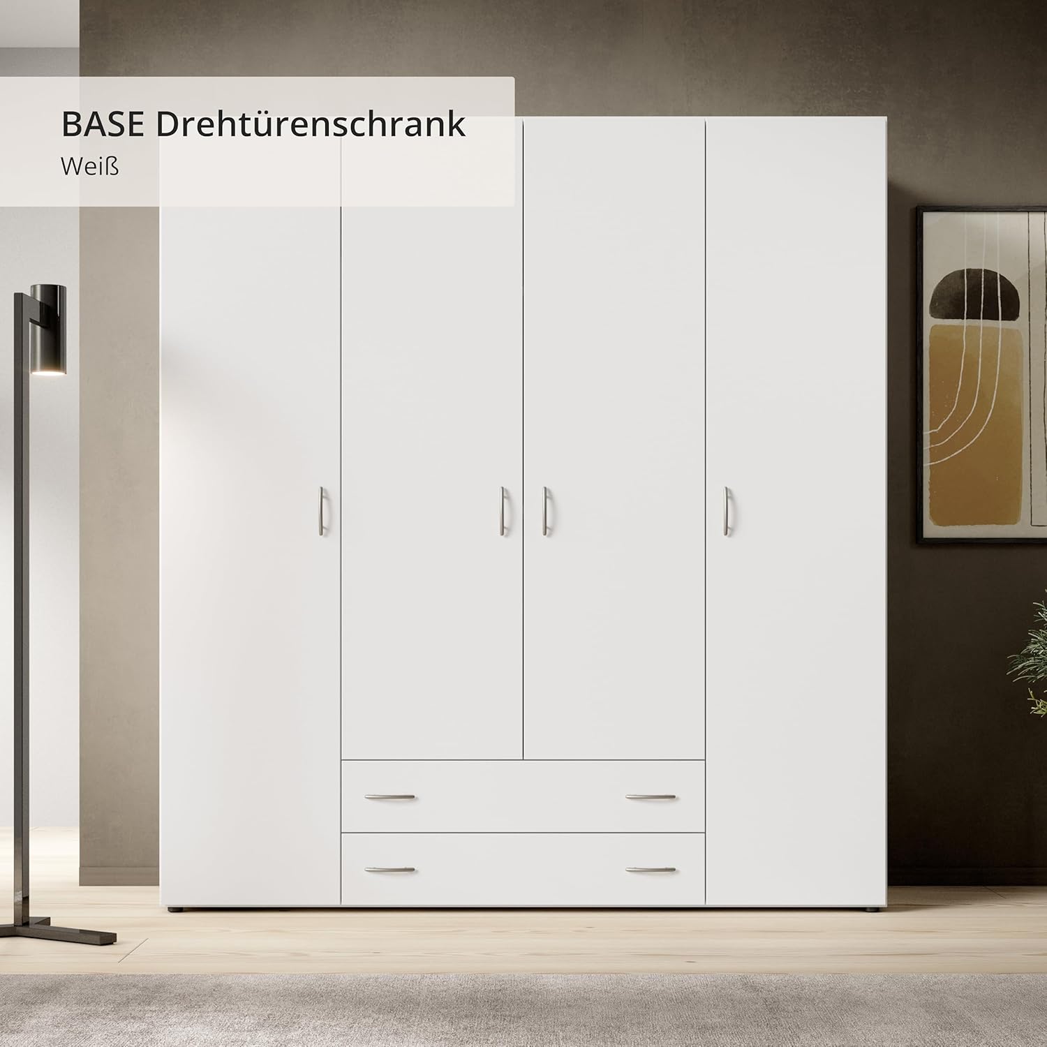Stella Trading BASE Zeitloser Kleiderschrank in drei verschiedenen Größen - Vielseitiger Drehtürenschrank in Weiß - 160 x 177 x 52 cm (B/H/T)