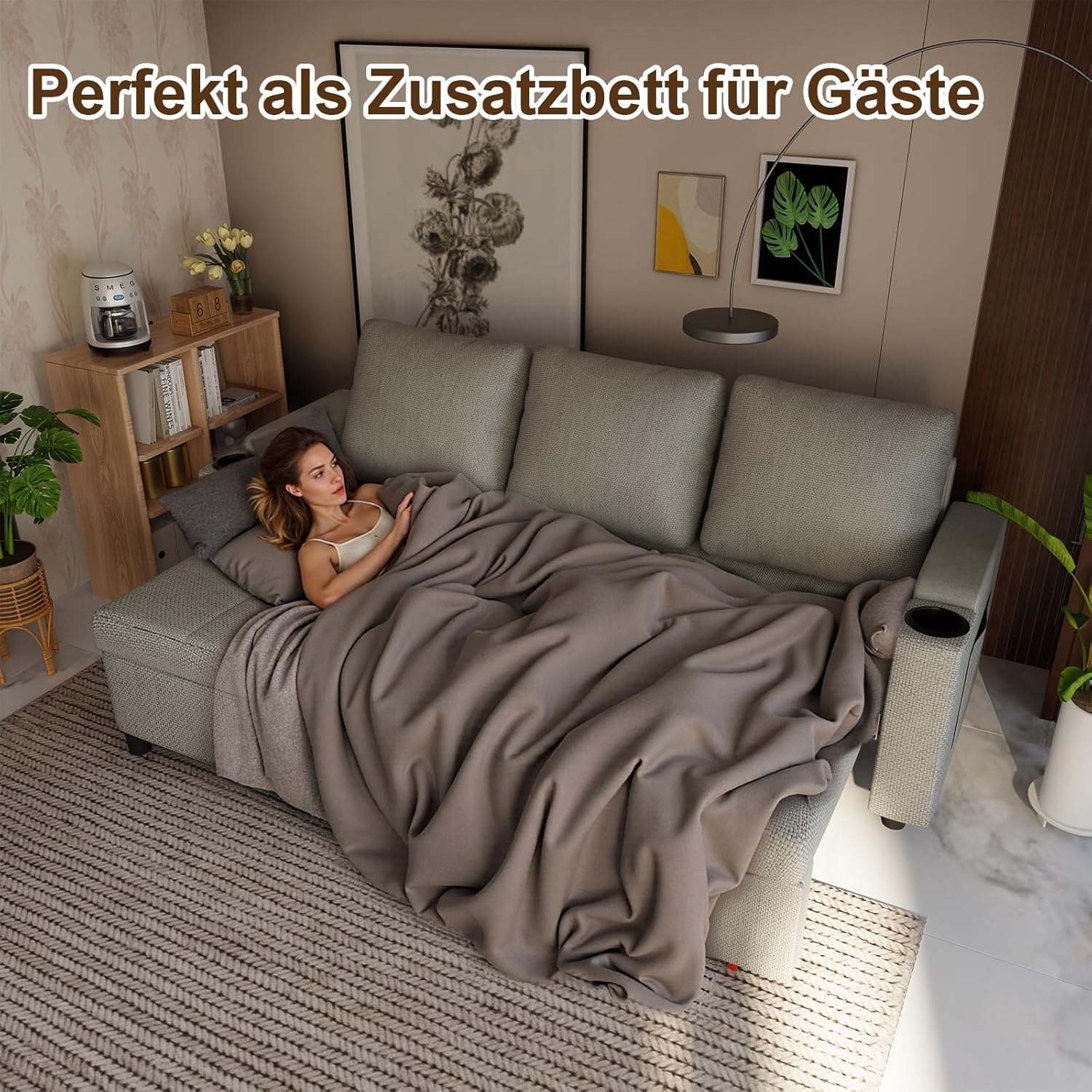 Devoko Ecksofa mit Schlaffunktion, Schlafsofa Ausziehbar L-Form mit Stauraum & Bettkasten, Schlafcouch für Wohnzimmer und Schlafzimmer, Hellgrau