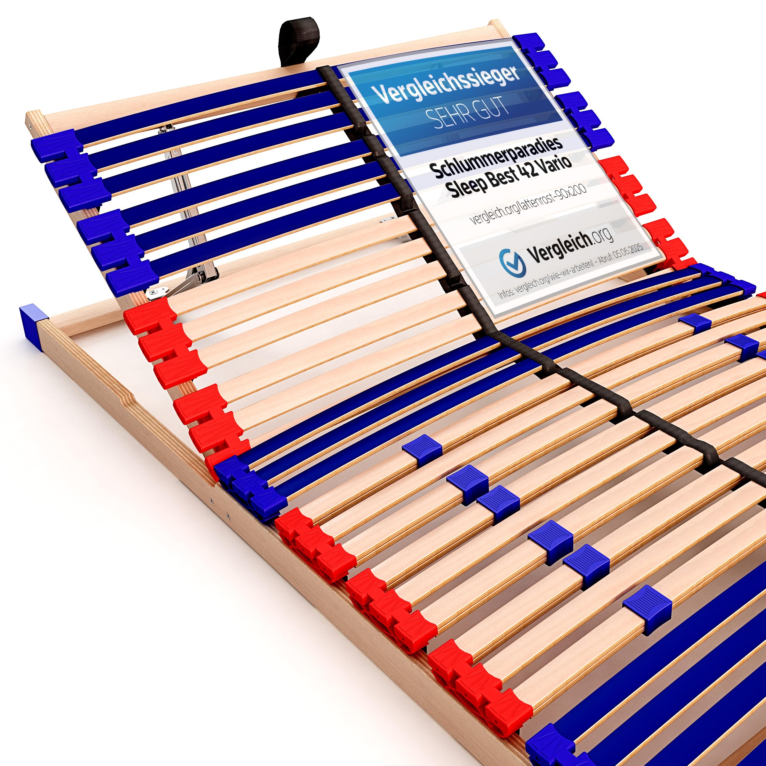 Stabiler Lattenrost 100% BUCHE Lattenrahmen - Kopfteil verstellbar - SCHULTERFRÄSUNG, 7 Zonen, 42 Federleisten, Härte-Regulierung, Mittelgurt - Vario Sleep Best 42® unmontiert (100x190cm)