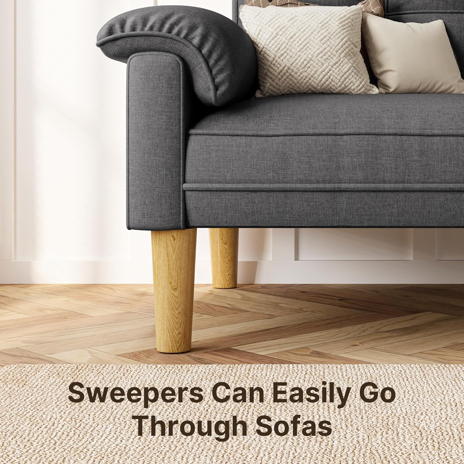 Xbro Sofa 2 Sitzer, Kleine Couch 2 Sitzer mit Armlehne und Seitentasche, Modernes Stoffcouch für Wohnzimmer,Wohnung,Büro,Einfache Montage, 144 x 77 x 77 cm, Dunkelgrau