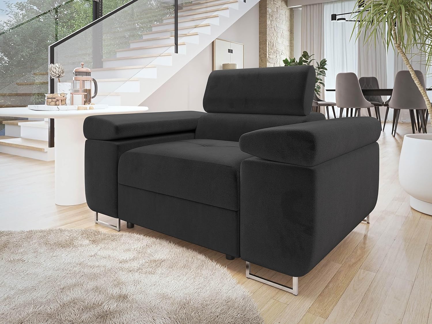 Mirjan24 Sofa Torezio I mit Einstellbare Kopfstützen, Einzelsofa, Polstersofa, Füße aus Metall Chrom, Sofagarnitur, Wohnlandschaft, Couchgarnitur (Manila 18)